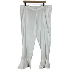 Honeydove Vintage Ruffle Hem White Cotton Drawstring Pants Lightweight Boho OS